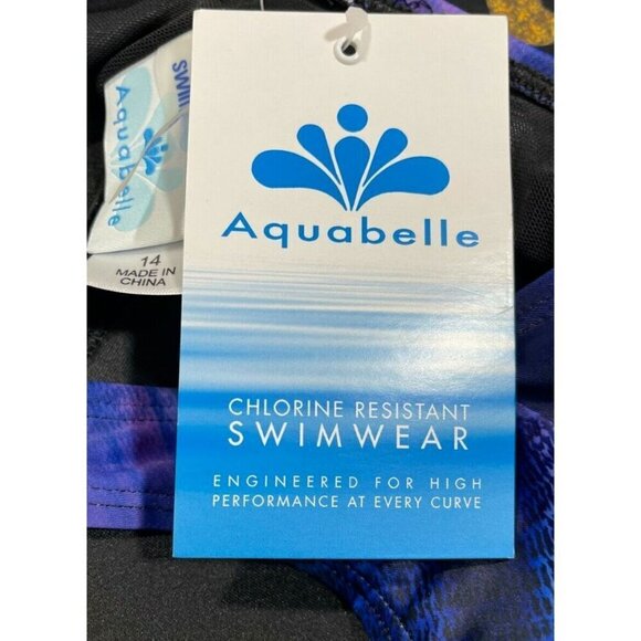 Swimsuit For All 14 Purple-Blue Splash Print Open Strap Back Swim Tankini Top - Picture 6 of 6